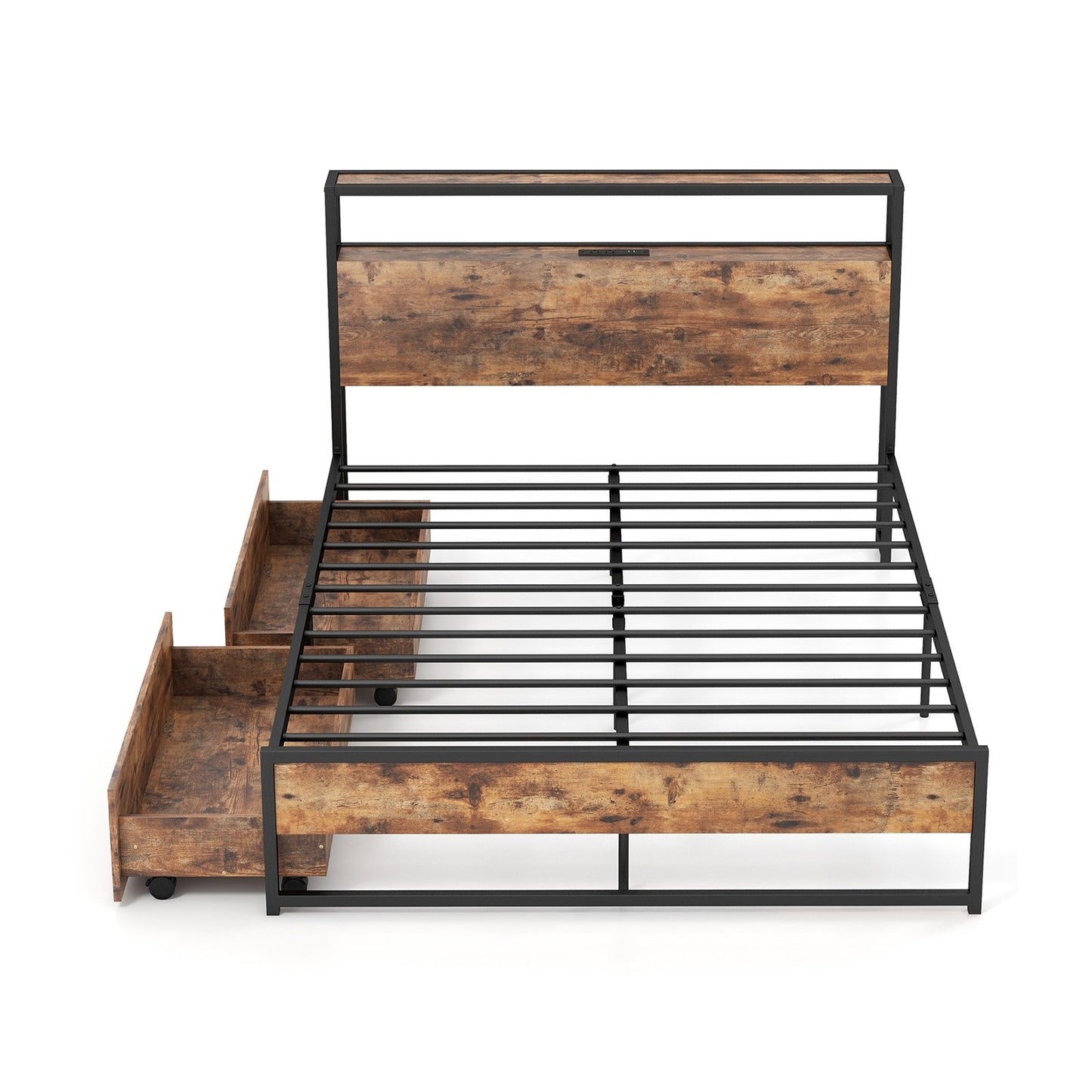 Full/Queen Bed Frame with 2-Tier Storage Headboard and Charging Station-Full Size Kids Crystal
