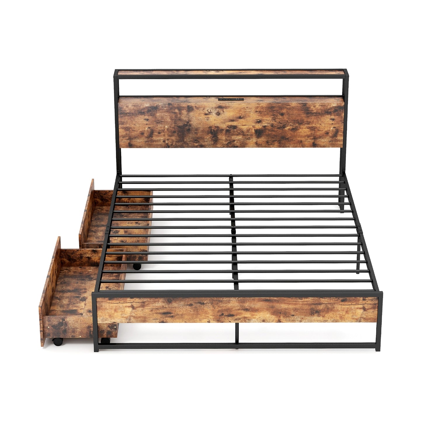 Full/Queen Bed Frame with 2-Tier Storage Headboard and Charging Station-Queen Size Kids Crystal