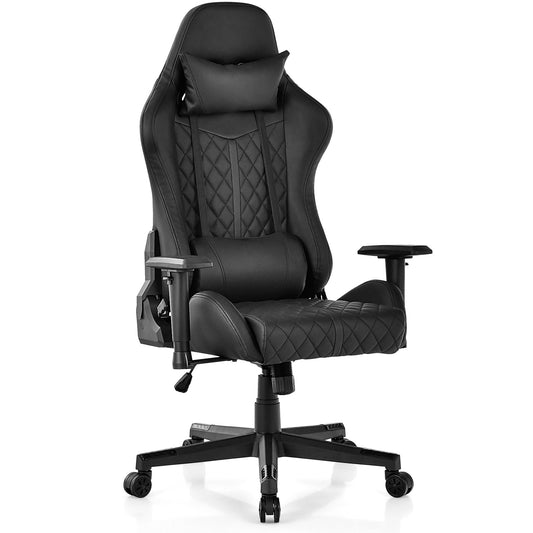 Adjustable 360° Swivel PU Gaming Chair with RGB LED Lights and Nylon Base-Black Kids Crystal