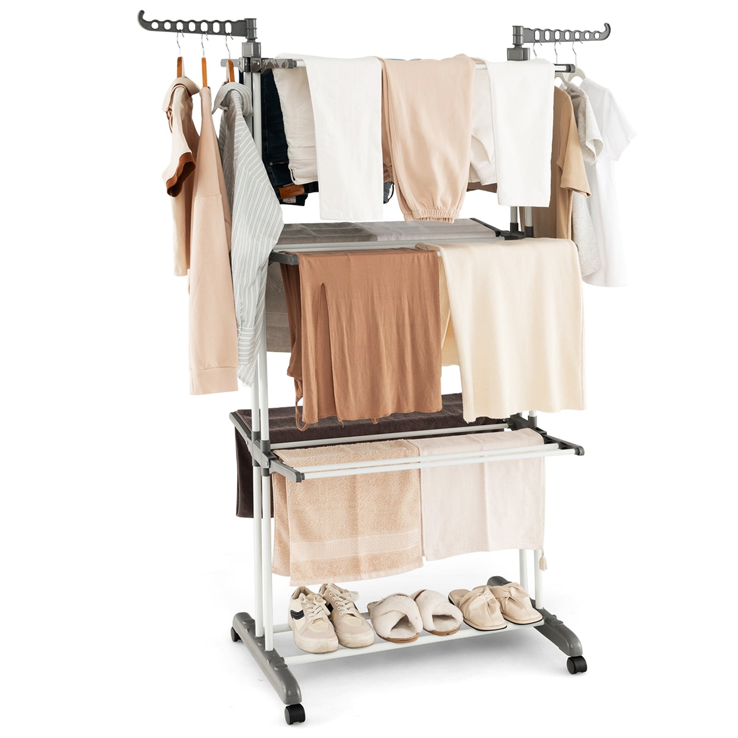 4-tier Clothes Drying Rack with Rotatable Side Wings and Collapsible Shelves-Gray Kids Crystal