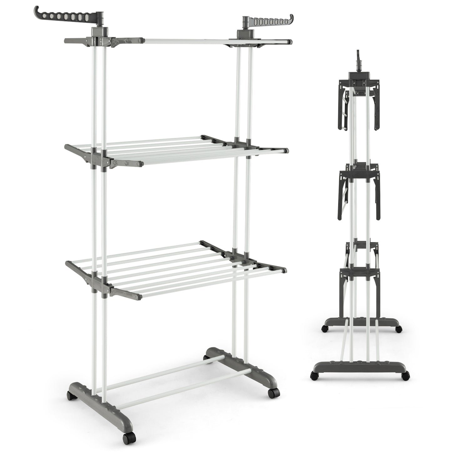 4-tier Clothes Drying Rack with Rotatable Side Wings and Collapsible Shelves-Gray Kids Crystal
