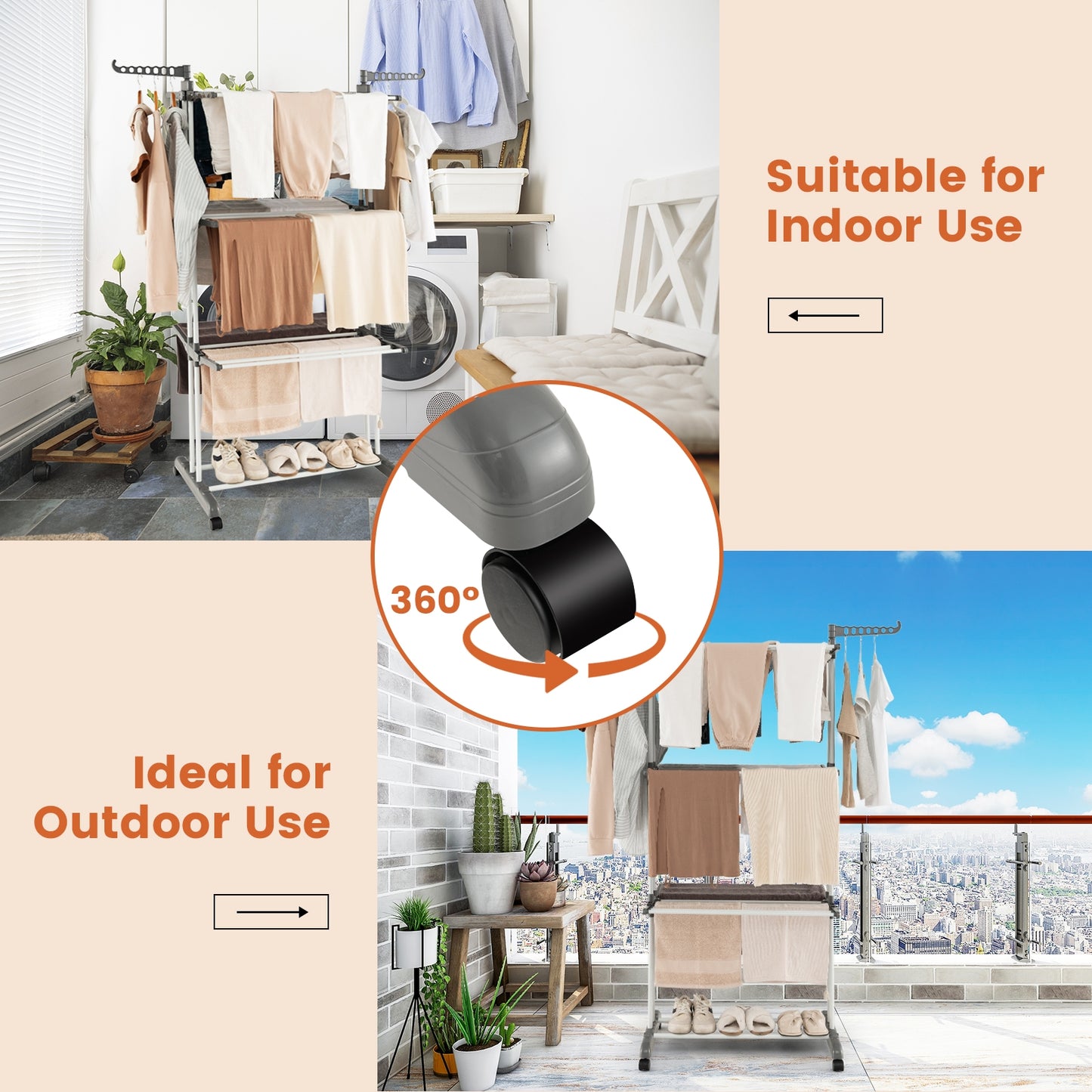 4-tier Clothes Drying Rack with Rotatable Side Wings and Collapsible Shelves-Gray Kids Crystal