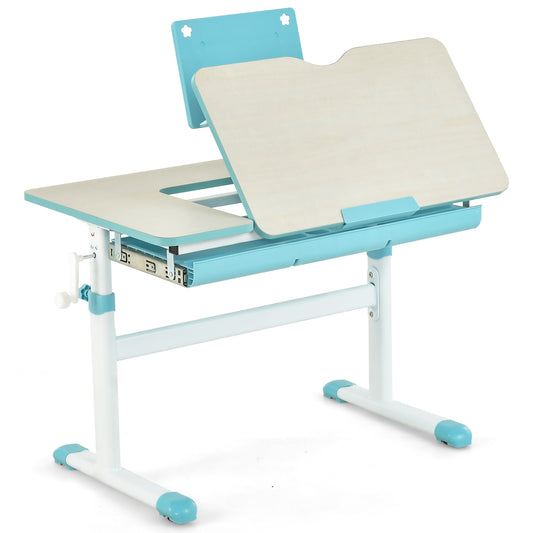 Height-Adjustable Kids Desk with Tilt Desktop and Book Stand-Blue Kids Crystal