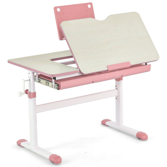 Height-Adjustable Kids Desk with Tilt Desktop and Book Stand-Pink Kids Crystal
