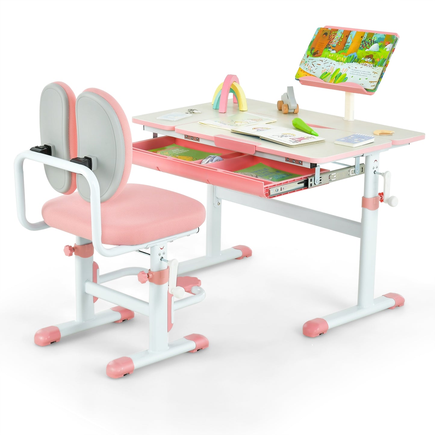 Height-Adjustable Kid's Study Desk and Chair Set-Pink Kids Crystal