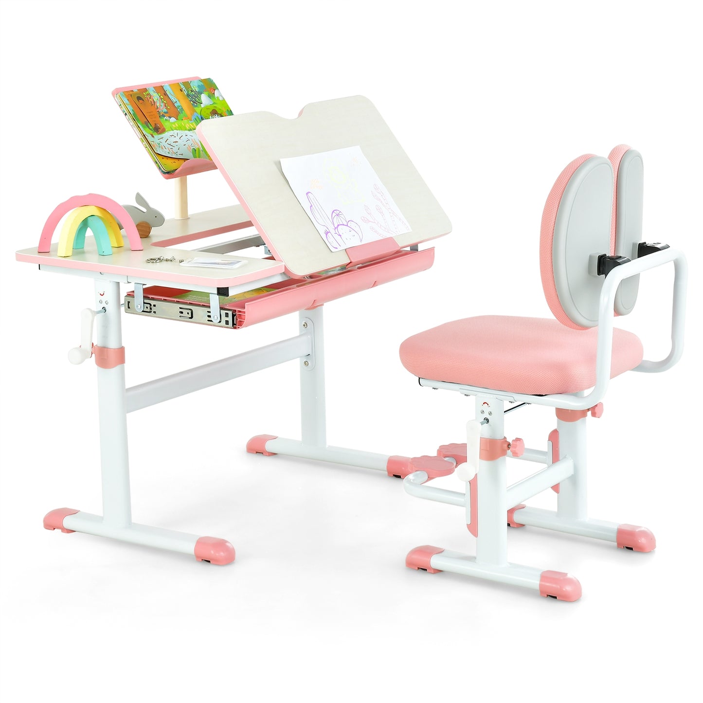 Height-Adjustable Kid's Study Desk and Chair Set-Pink Kids Crystal