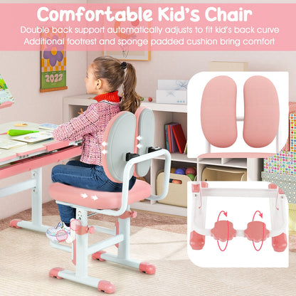 Height-Adjustable Kid's Study Desk and Chair Set-Pink