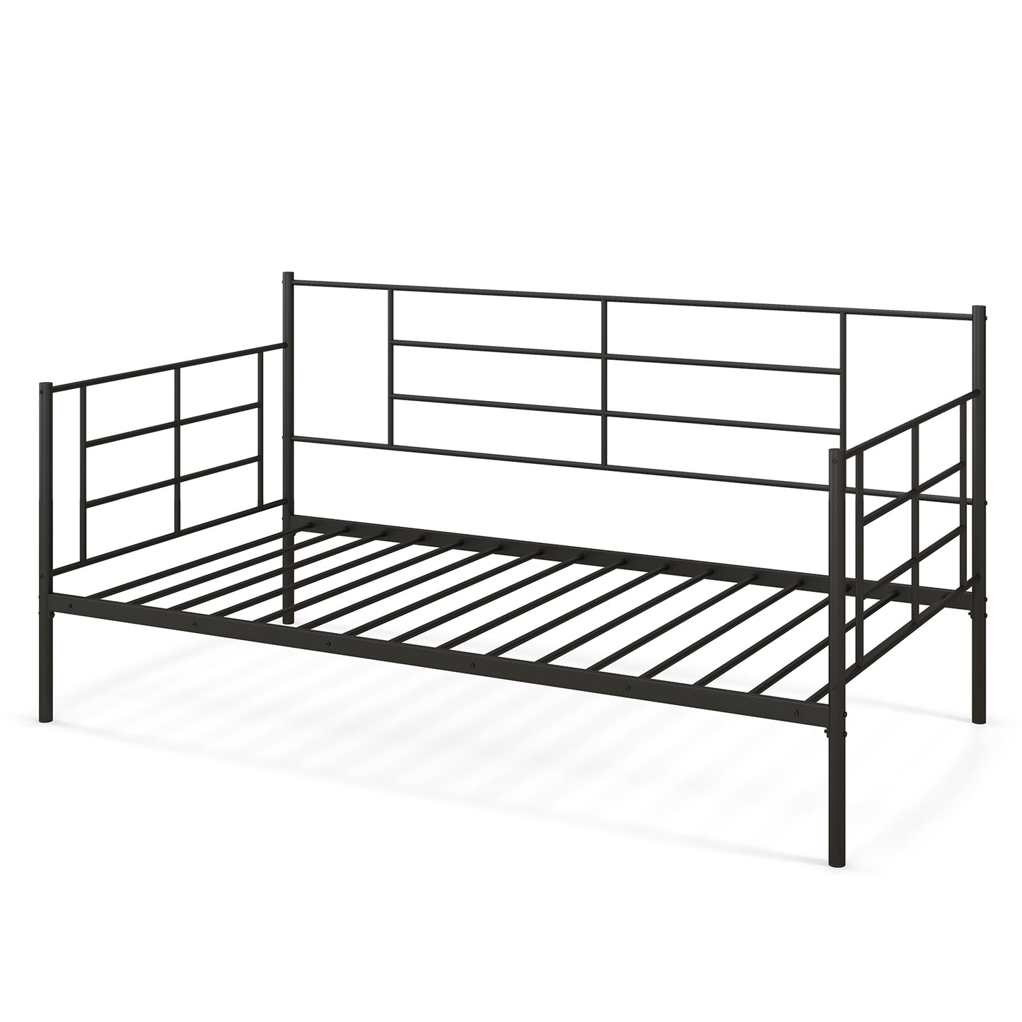 Twin Size Metal Daybed Sofa Bed Frame with Armrests and Backrest Kids Crystal