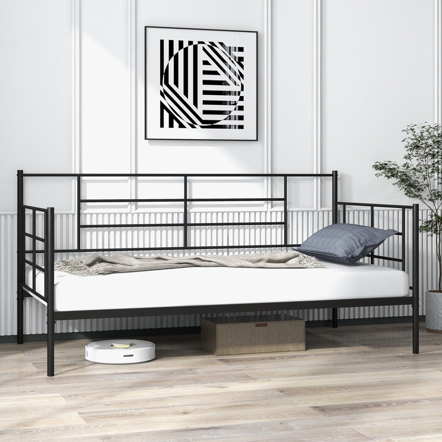 Twin Size Metal Daybed Sofa Bed Frame with Armrests and Backrest Kids Crystal