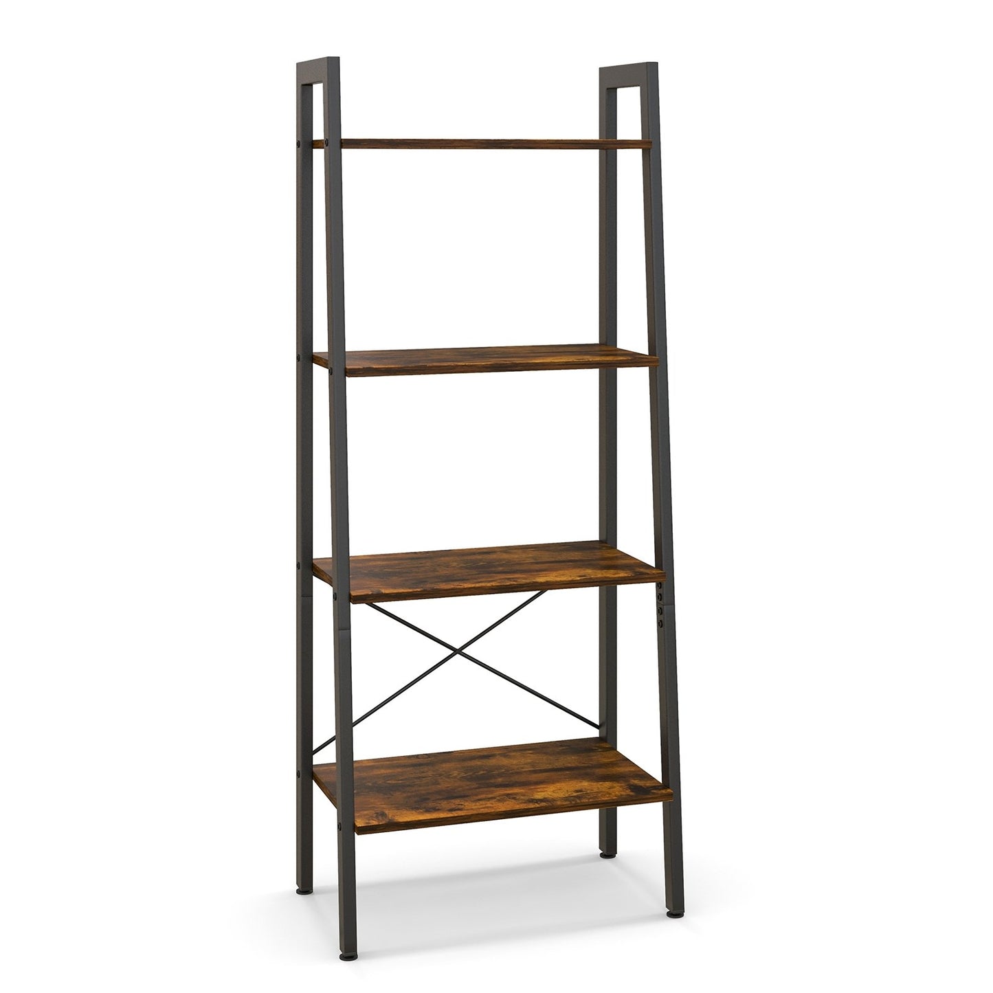4-Tier Bookshelf with Metal Frame and Adjustable Foot Pads-Rustic Brown Kids Crystal