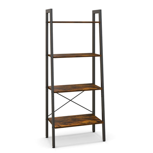 4-Tier Bookshelf with Metal Frame and Adjustable Foot Pads-Rustic Brown Kids Crystal