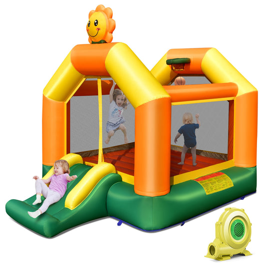 Kids Inflatable Bounce House with Slide and Basketball Rim with 735W Blower Kids Crystal