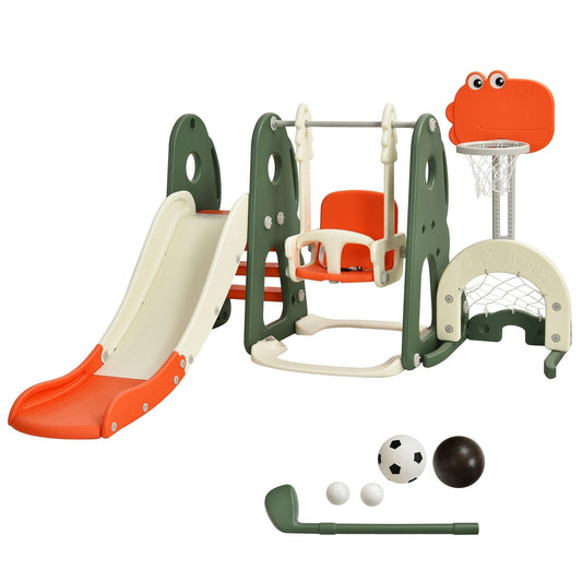 6 in 1 Toddler Slide and Swing Set with Ball Games-Orange Kids Crystal