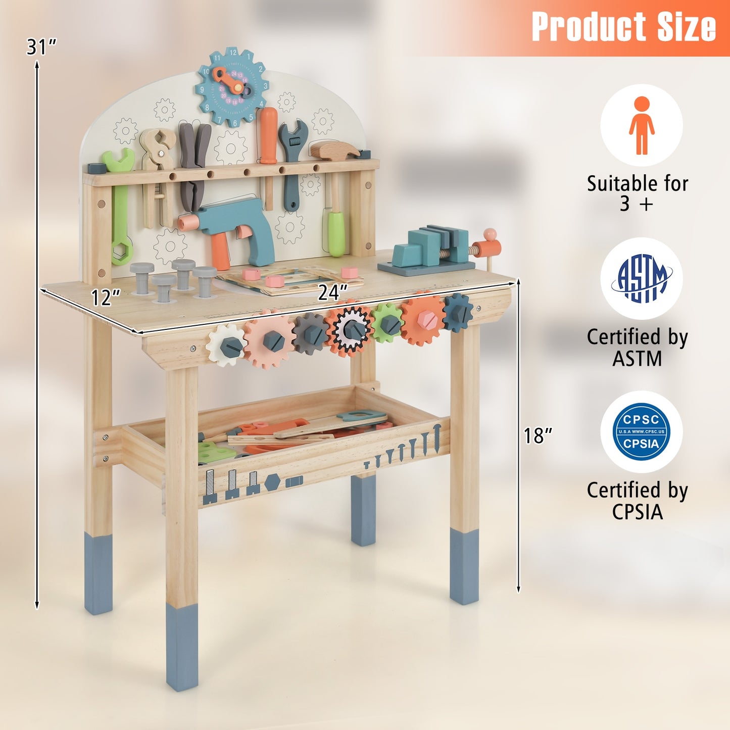 Kids Play Tool Workbench with Realistic Accessories
