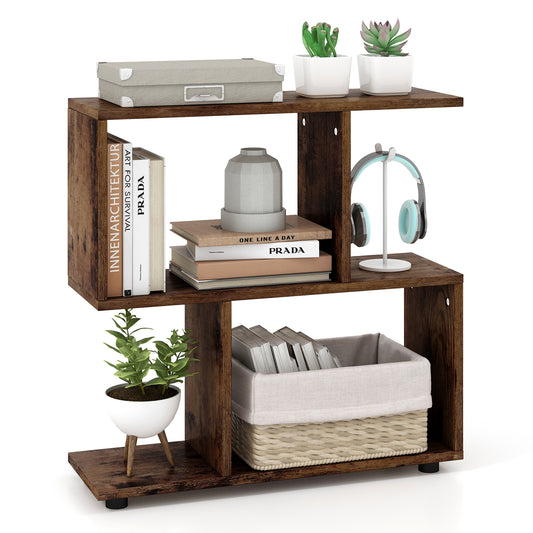 24 Inch 3-Tier Geometric Bookshelf with Thick Foot Pads-Brown Kids Crystal