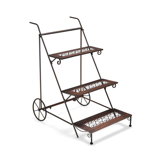 3-Tier Metal Plant Stand with Wheels and Handle for Balcony Kids Crystal