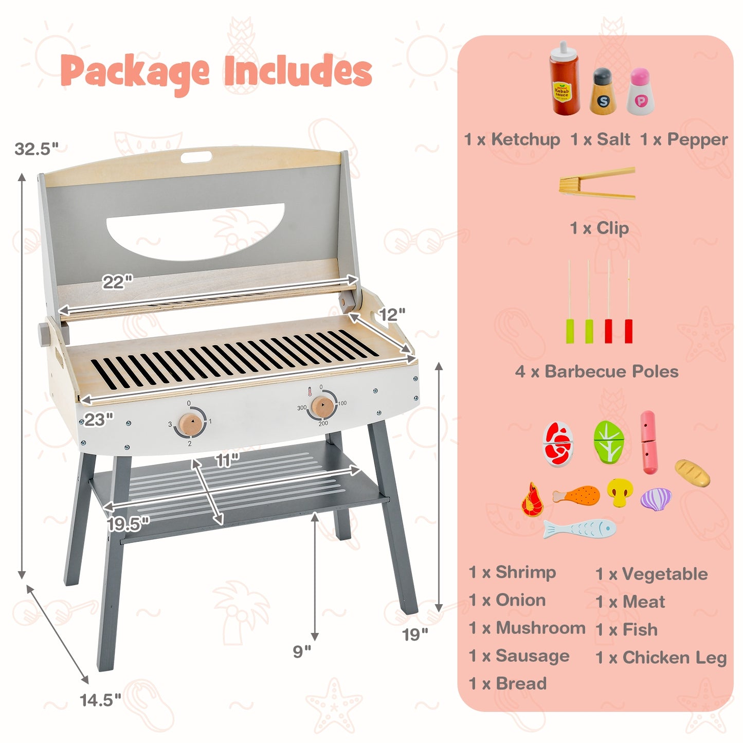 Kids Barbecue Grill Playset for Girls and Boys Aged 3+ Kids Crystal