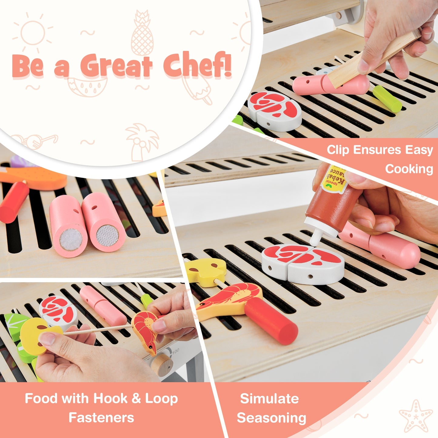 Kids Barbecue Grill Playset for Girls and Boys Aged 3+ Kids Crystal