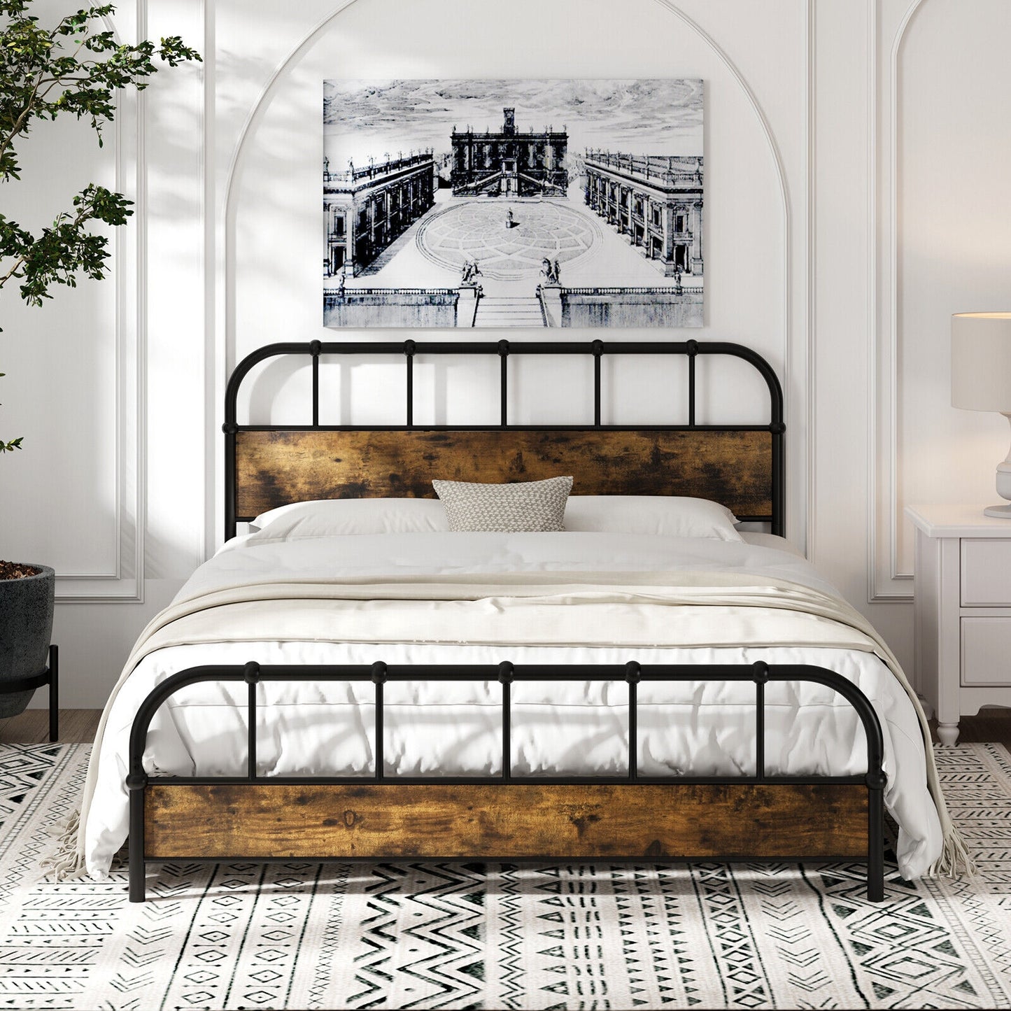 Queen Size Industrial Metal Platform Bed Frame Headboard Mattress Foundation-Queen Size Kids Crystal