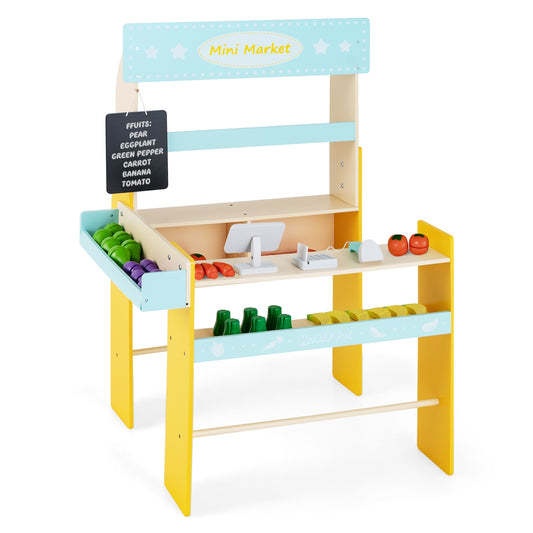 Kid's Pretend Play Grocery Store with Cash Register and Blackboard-Blue Kids Crystal