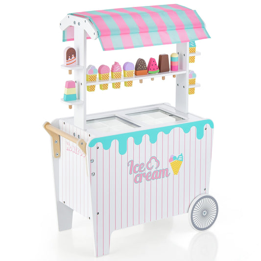Kids Ice Cream Cart Playset with Display Rack and Accessories Kids Crystal