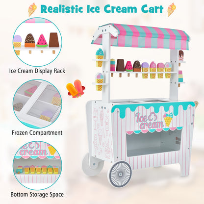 Kids Ice Cream Cart Playset with Display Rack and Accessories