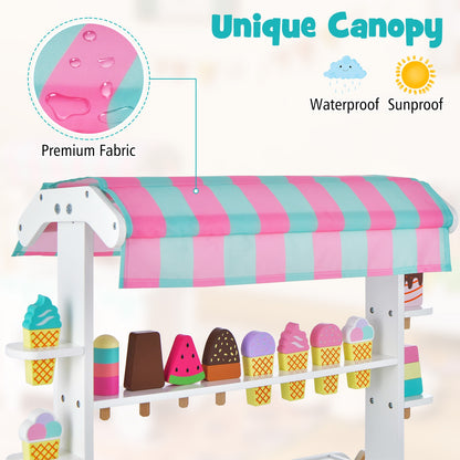 Kids Ice Cream Cart Playset with Display Rack and Accessories