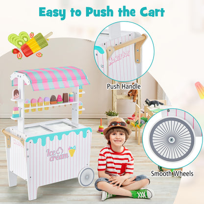 Kids Ice Cream Cart Playset with Display Rack and Accessories
