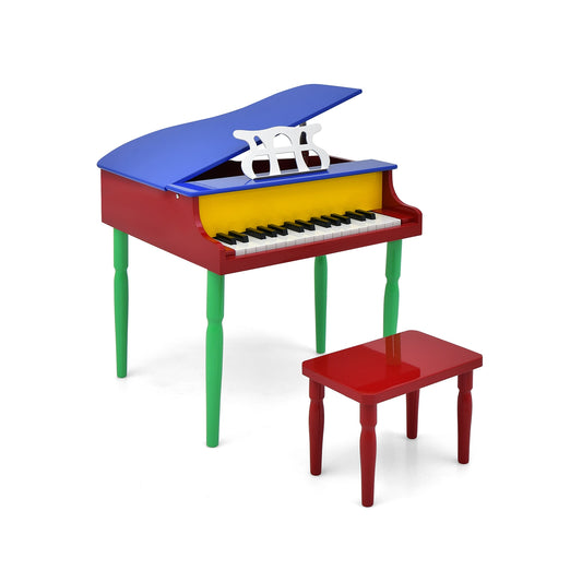 30-Key Wood Toy Kids Grand Piano with Bench and Music Rack-Multicolor Kids Crystal