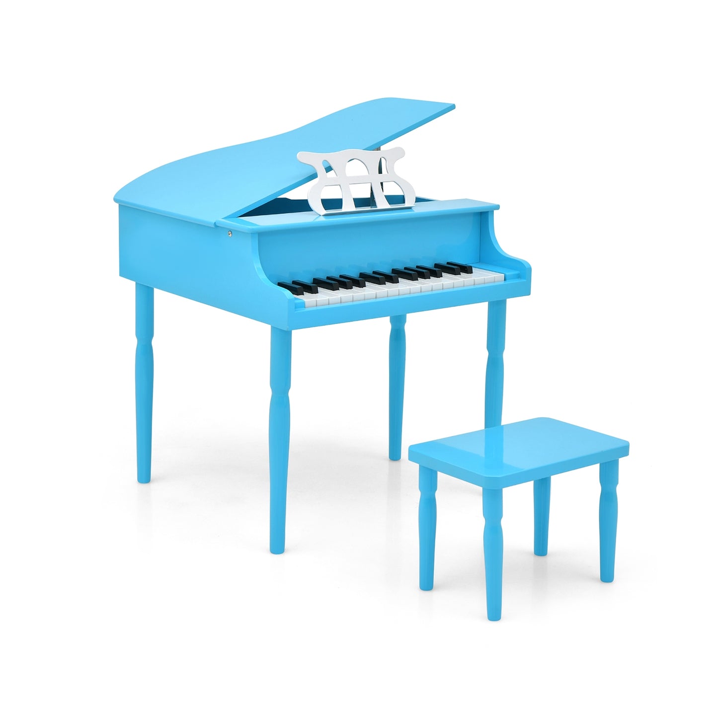 30-Key Wood Toy Kids Grand Piano with Bench and Music Rack-Blue Kids Crystal