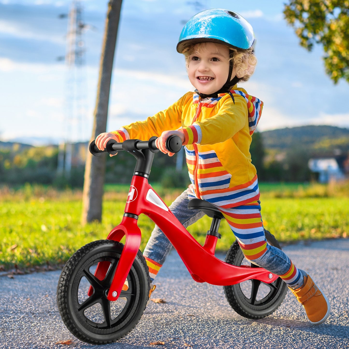 Kids Balance Bike with Rotatable Handlebar and Adjustable Seat Height-Red Kids Crystal