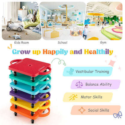 6-Pack Kids Scooter Board with Handles and Non-Marring Casters