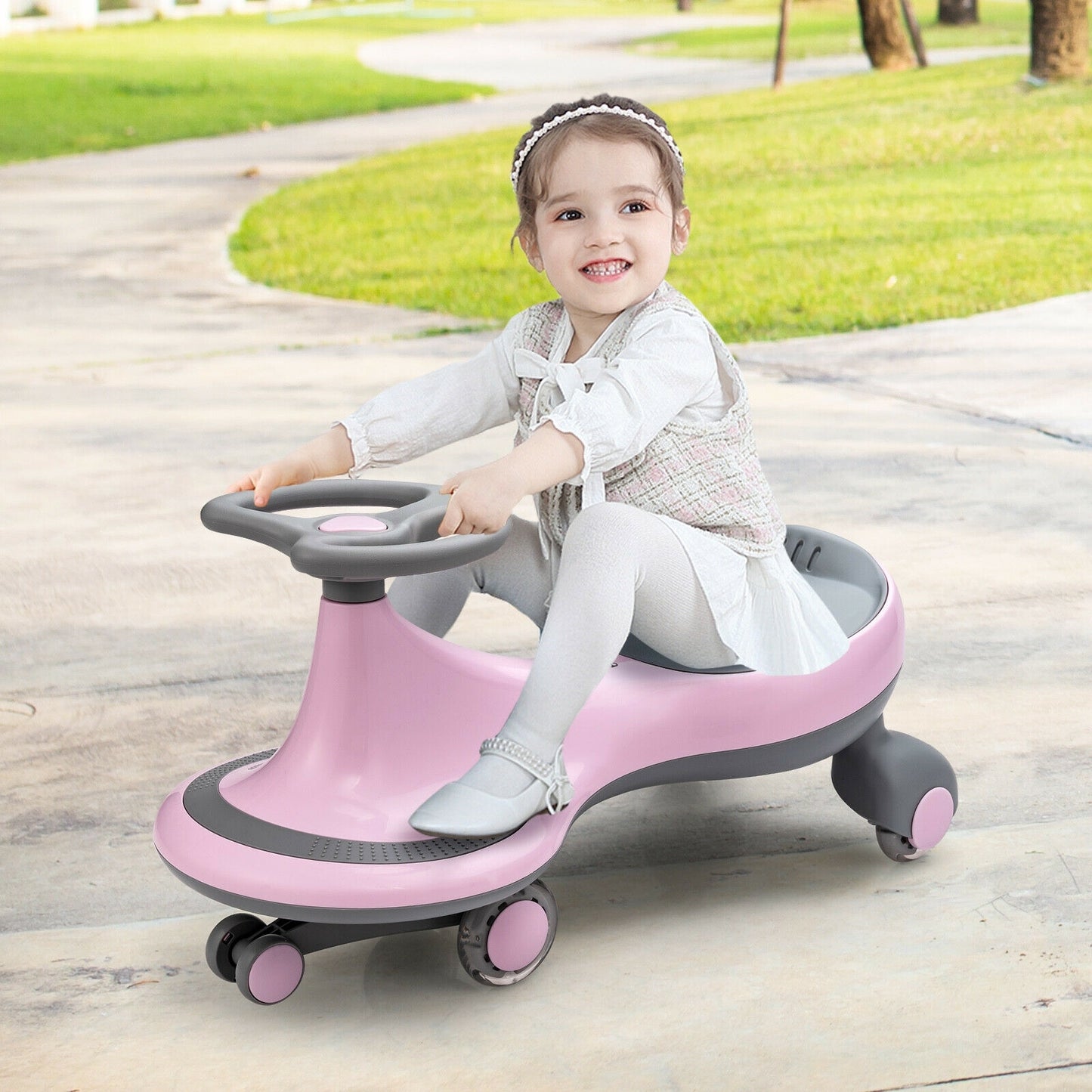 Wiggle Car Ride-on Toy with Flashing Wheels-Pink Kids Crystal
