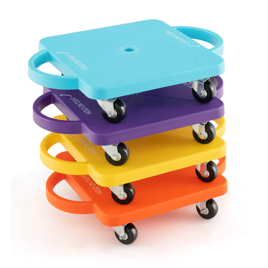 4-Pack Kids Sitting Scooter Board with Handles and Rolling Casters Kids Crystal