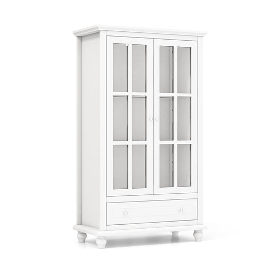 55 Inch Bookcase Cabinet with Tempered Glass Doors-White Kids Crystal