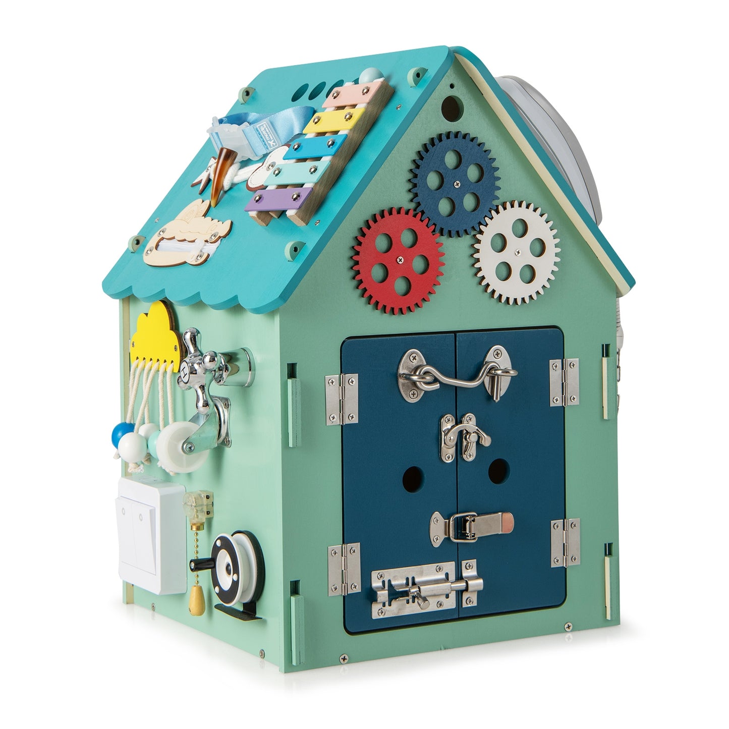 Montessori Play House with Sensory Games and Interior Storage Space-Blue Kids Crystal