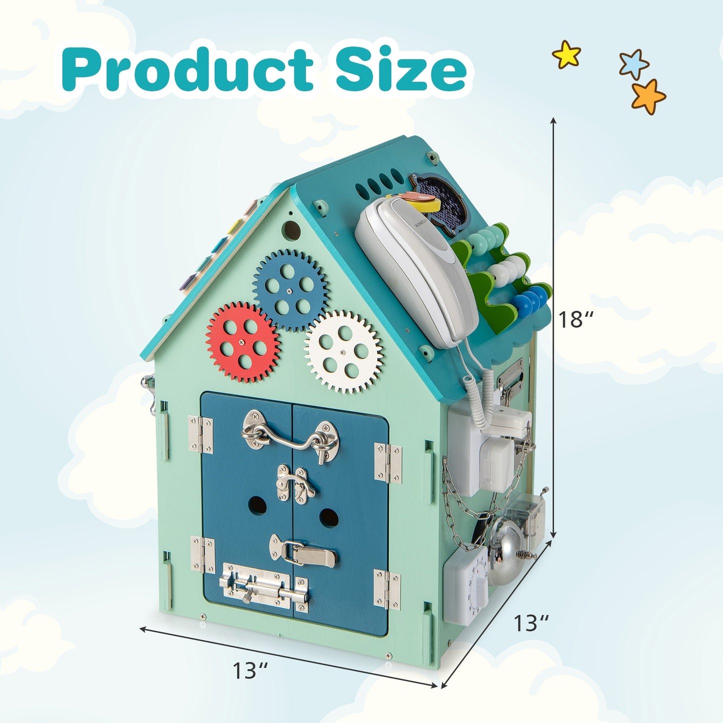 Montessori Play House with Sensory Games and Interior Storage Space-Blue Kids Crystal