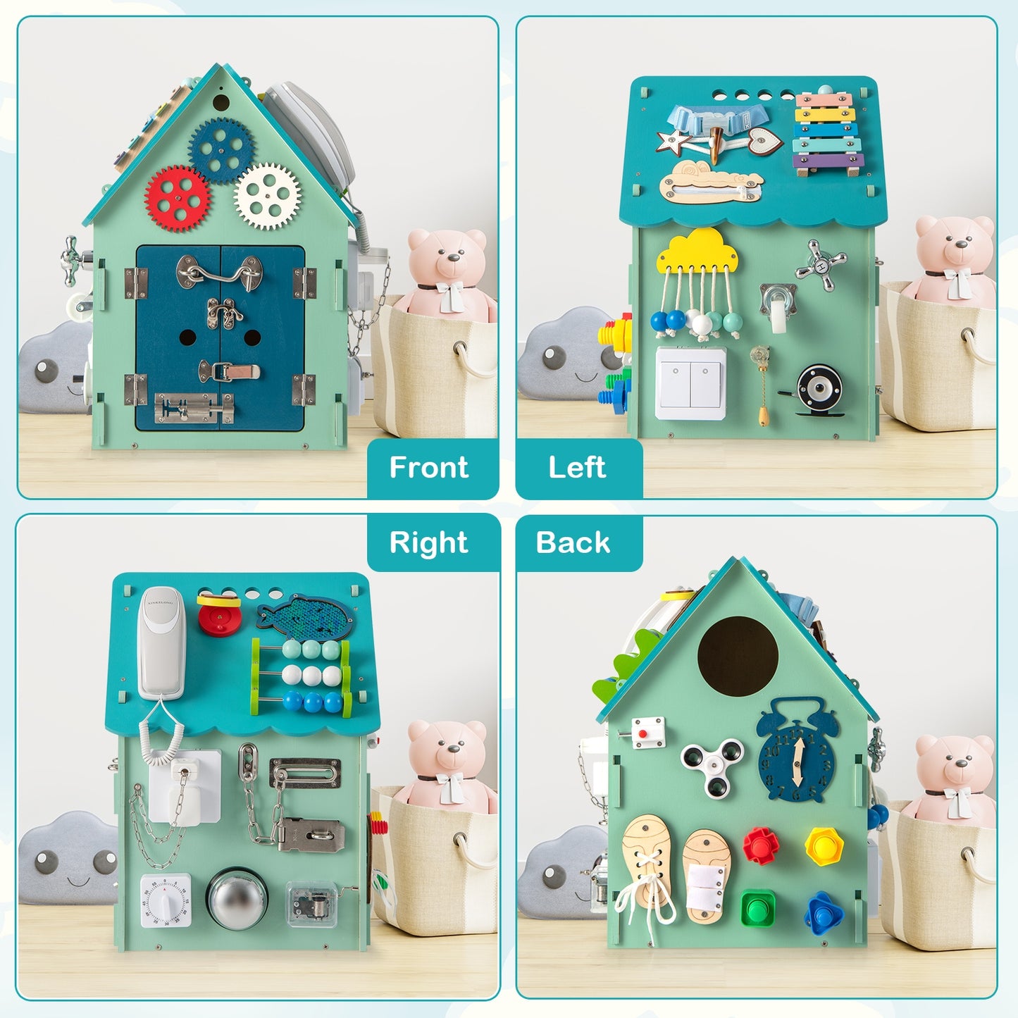 Montessori Play House with Sensory Games and Interior Storage Space-Blue Kids Crystal