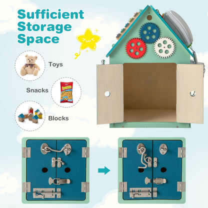 Montessori Play House with Sensory Games and Interior Storage Space-Blue