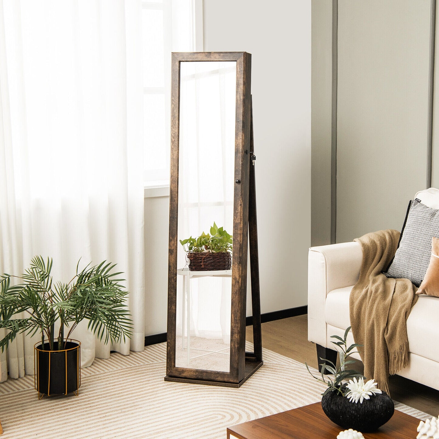Standing Lockable Jewelry Storage Organizer with Full-Length Mirror-Brown Kids Crystal