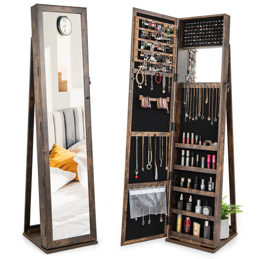 Standing Lockable Jewelry Storage Organizer with Full-Length Mirror-Brown Kids Crystal