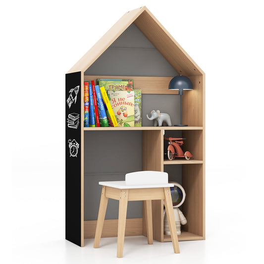 2-in-1 Kids House-Shaped Table and Chair Set-Gray Kids Crystal