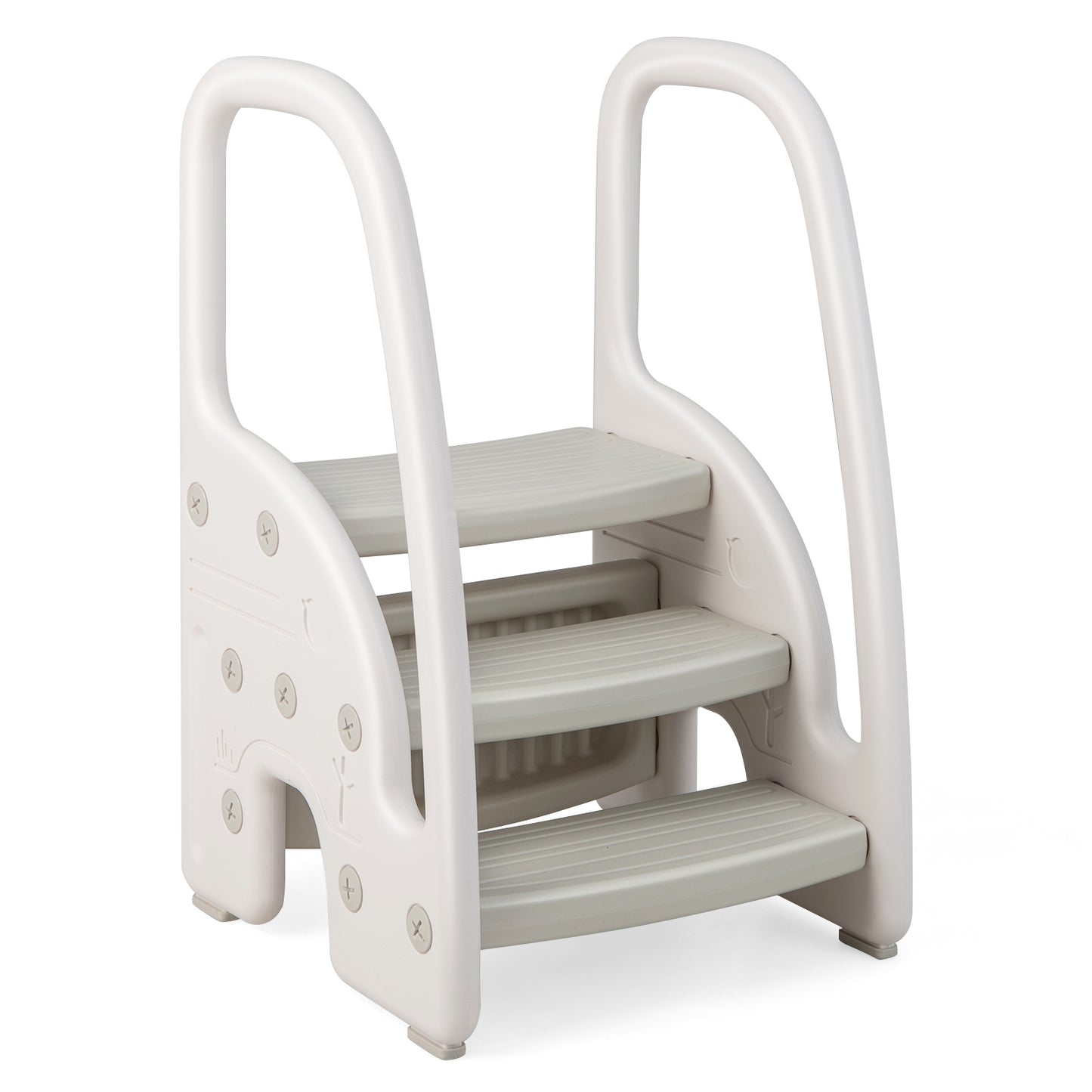3-Step Stool with Safety Handles and Non-slip Pedals for Toddlers-Gray Kids Crystal