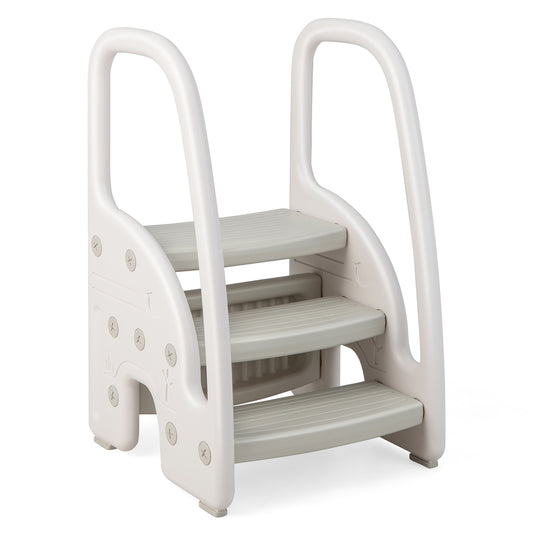 3-Step Stool with Safety Handles and Non-slip Pedals for Toddlers-Gray Kids Crystal