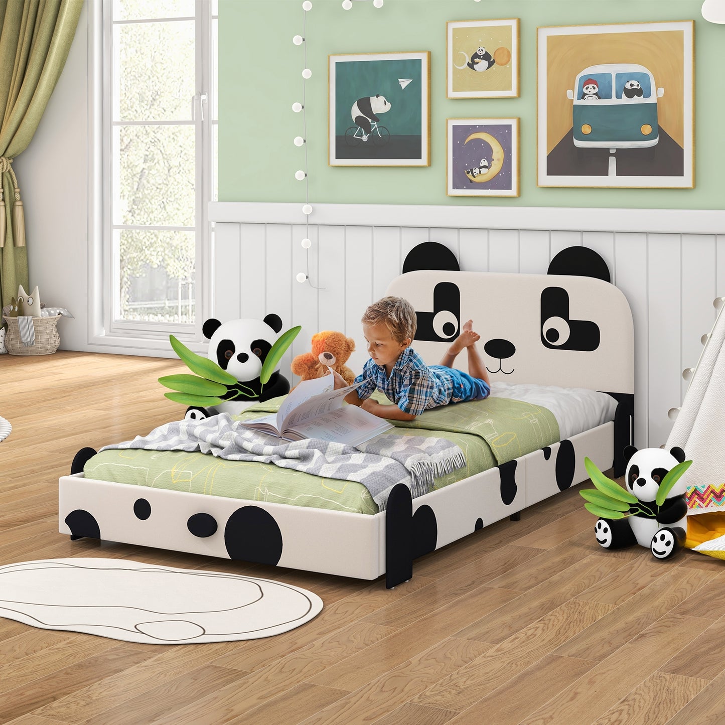 Twin Size Kids Bed with Cute Panda Headboard Kids Crystal