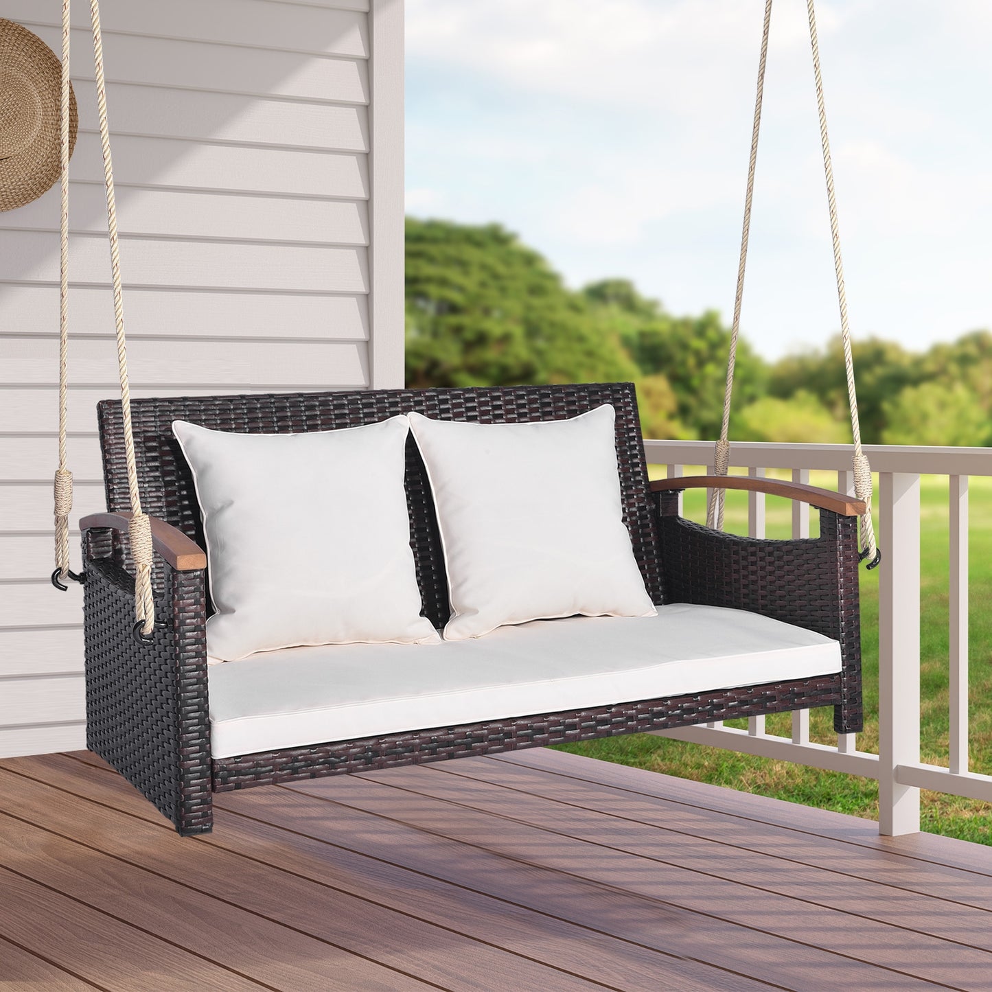 2-Person Patio Rattan Porch Swing Kids Crystal