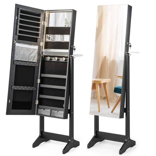 Freestanding Jewelry Cabinet with Full Length Mirror-Black Kids Crystal