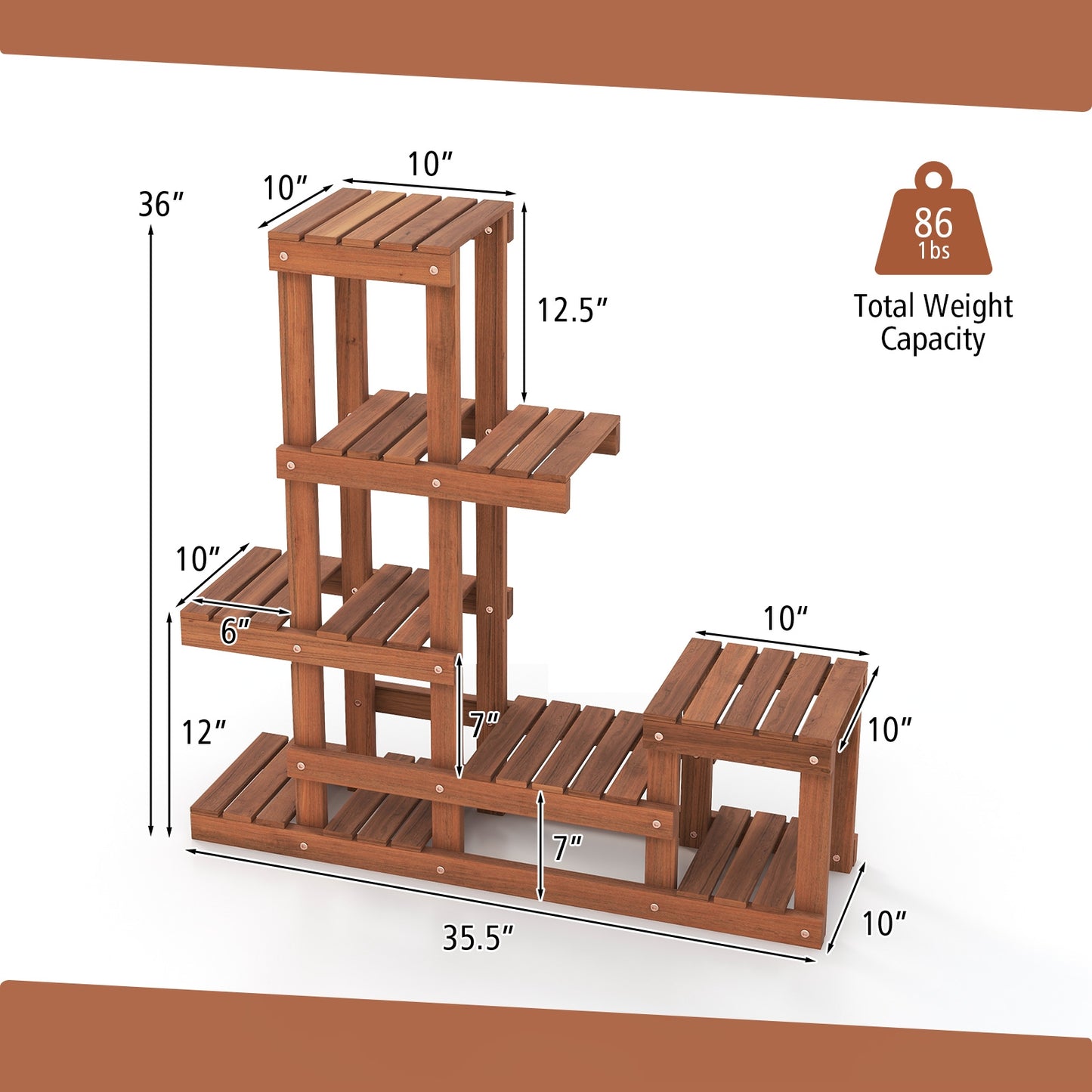 6 Tier Wood Plant Stand with High Low Structure Kids Crystal