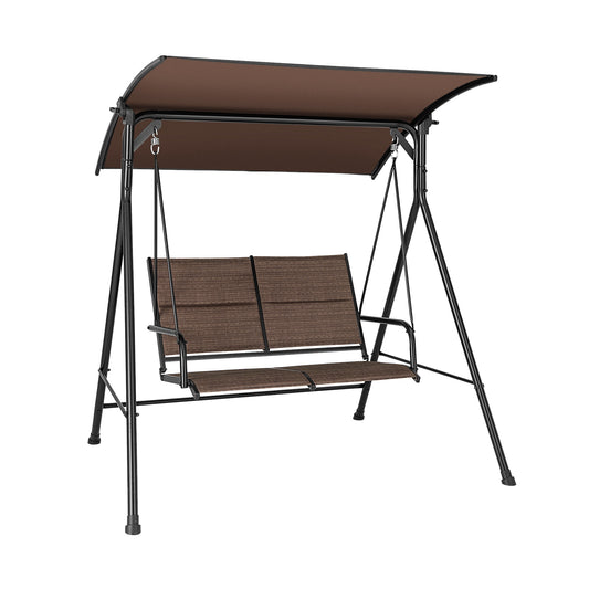 2 Person Porch Swing with Adjustable Canopy and Padded Seat-Brown Kids Crystal