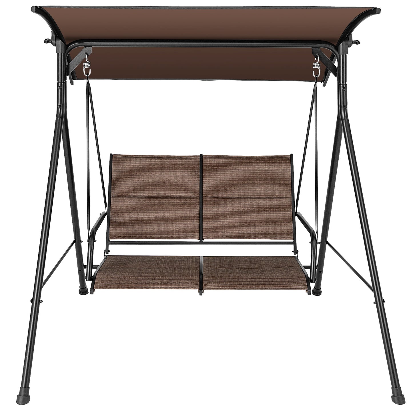 2 Person Porch Swing with Adjustable Canopy and Padded Seat-Brown Kids Crystal